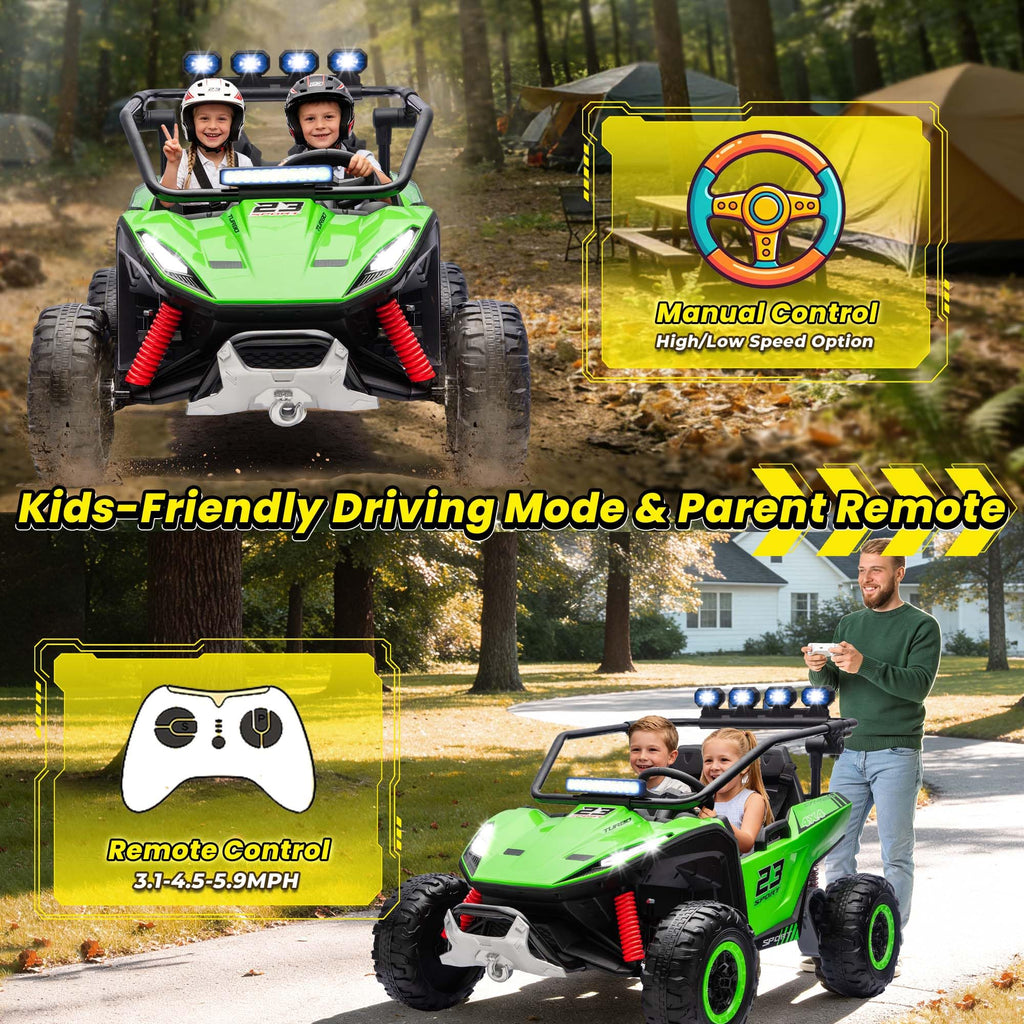 2-Seater Kids UTV with 4x200W Motor, 3-6MPH, Green E124010