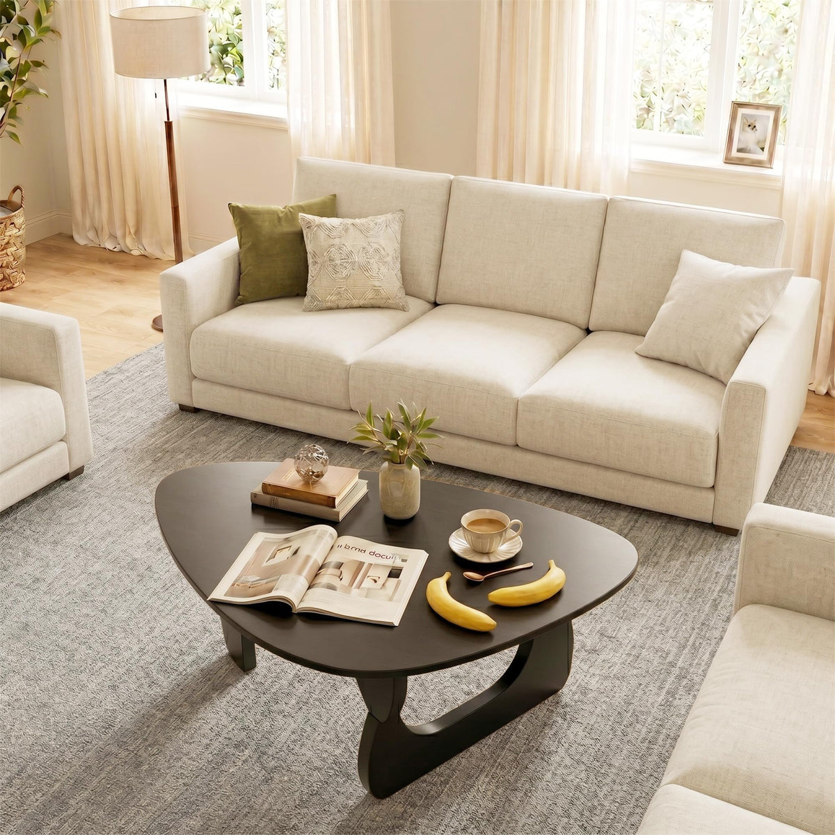 34" Black Coffee Table with Solid Wood Top R357
