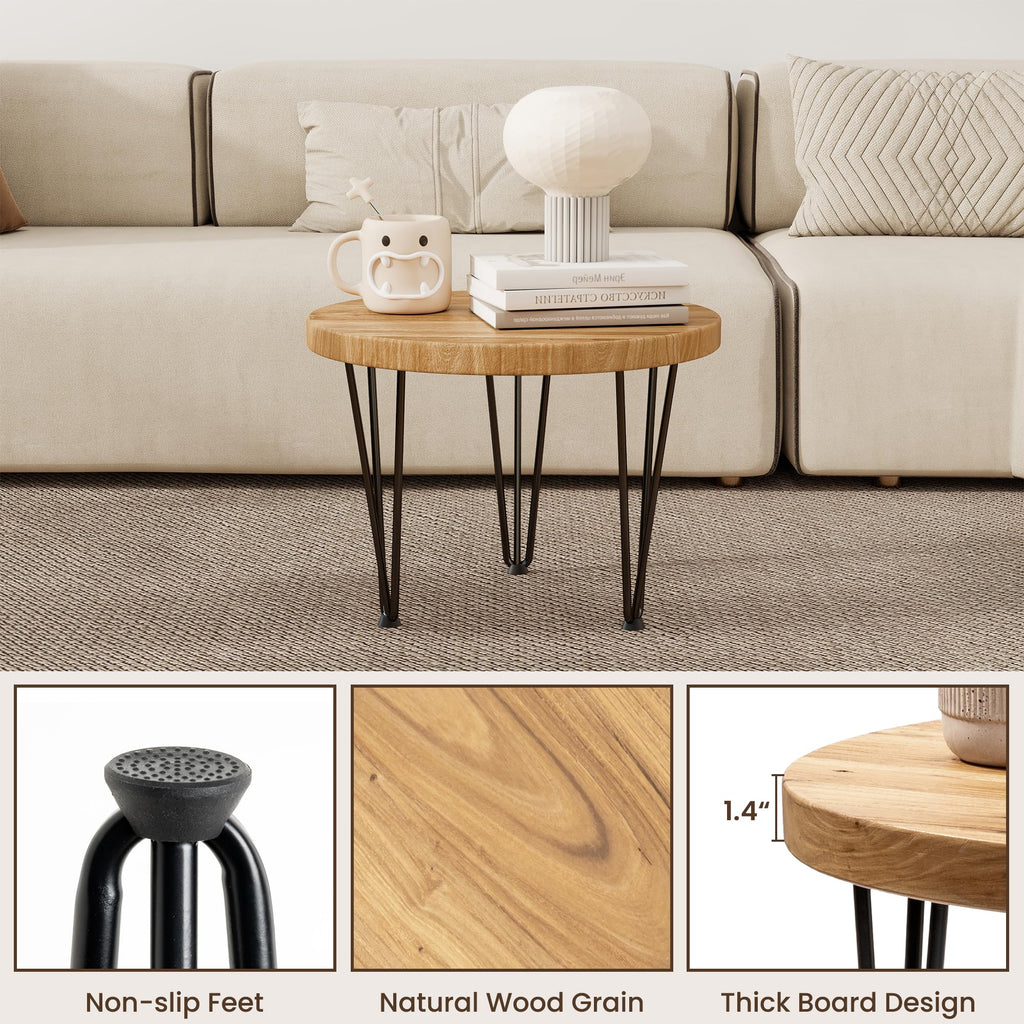 Round Elm Wood Nesting Coffee Table with Metal Legs Z255705