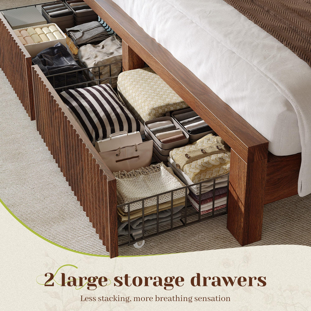 King Bed Frame with 2 Drawers and Storage Headboard P6667